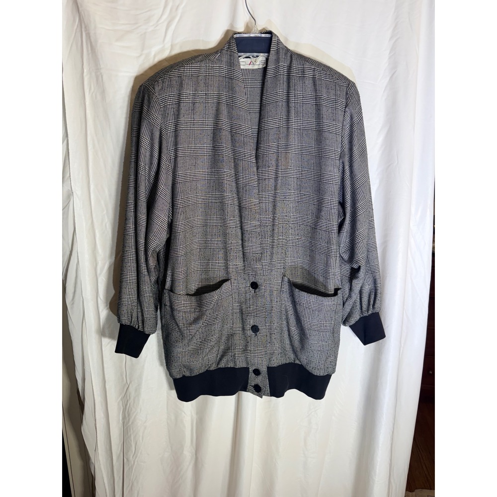 Vintage Chaus Glen Plaid 3 Pcs Set Jacket Pants Skirt Black White Womens Small
